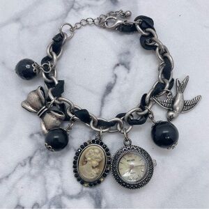 Decade Watch Silver Tone and Black Charm Bracelet Needs Battery